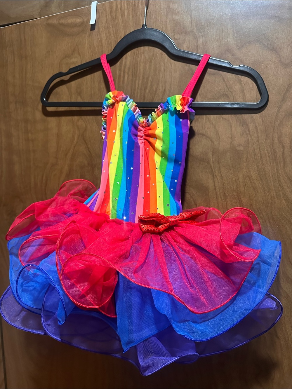 Rainbow Stripe Tutu Dance Costume with Hot Pink Straps